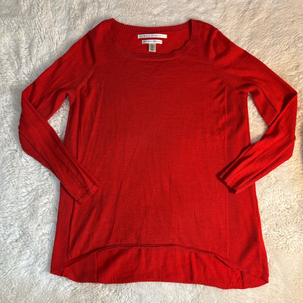 Max Studio Red 100% Extra Fine Merino Wool Soft Casual Long Sleeve Sweater Sz 1X - Picture 8 of 11